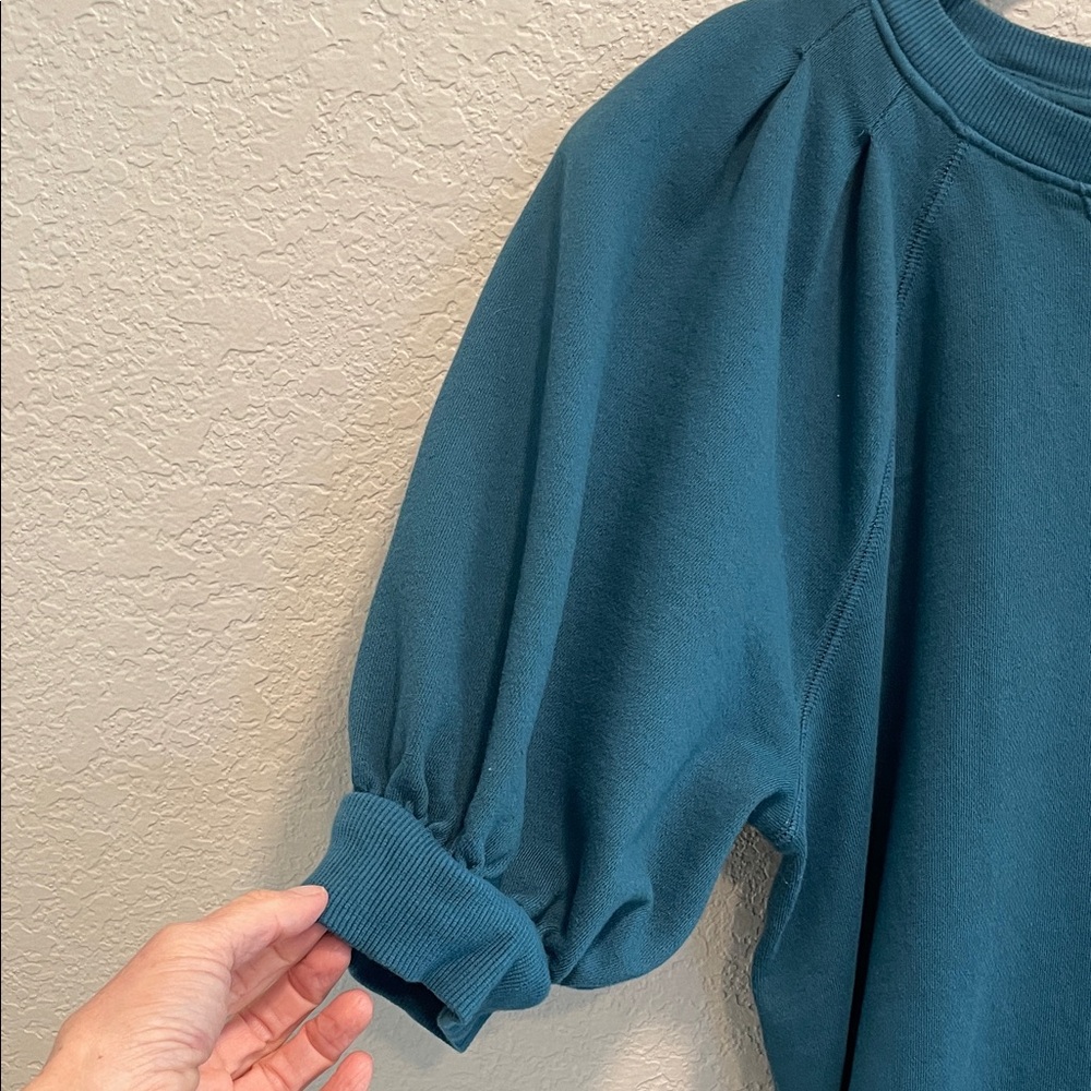 Universal Thread Size Small Teal Puff Sleeve Swea… - image 4